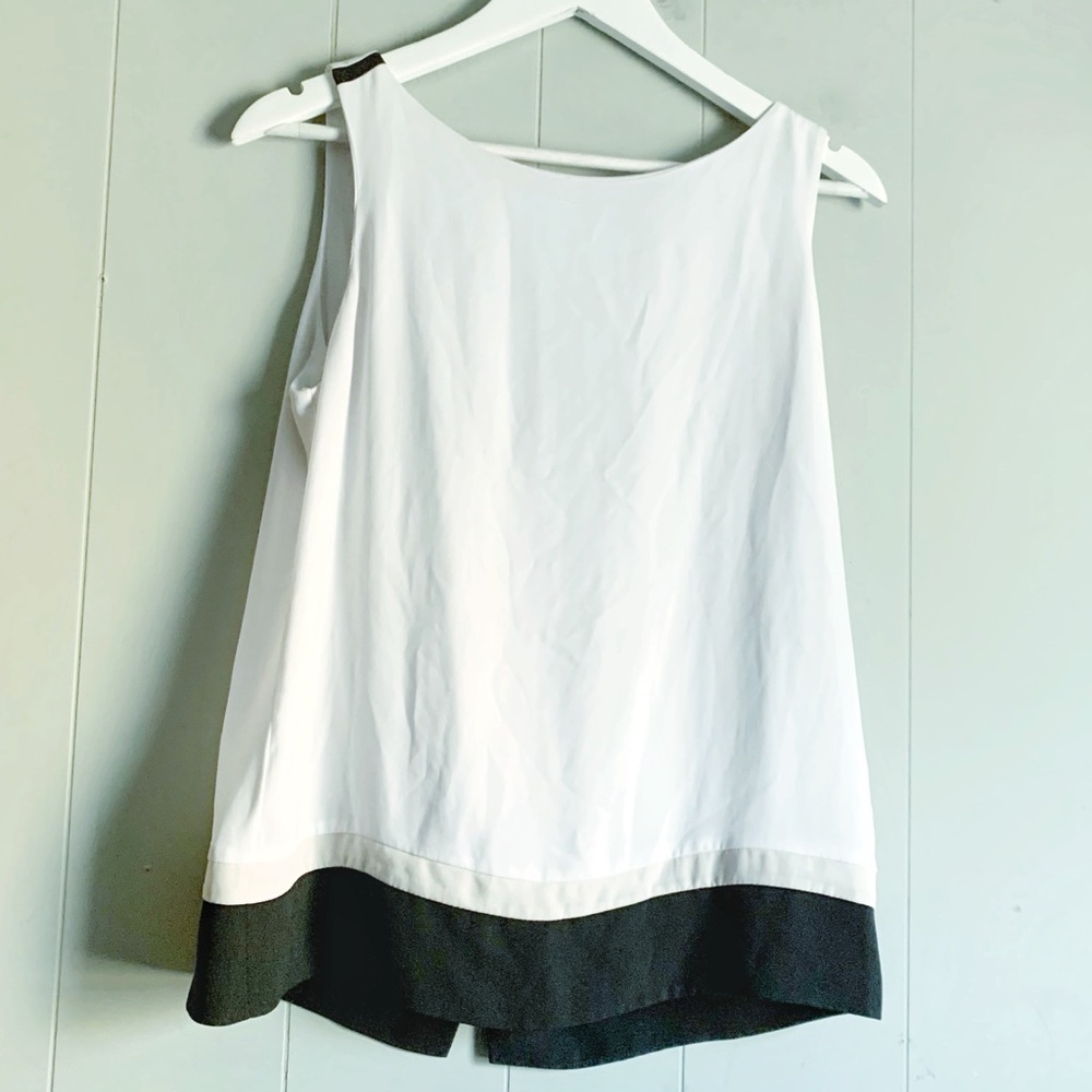 White House Black Market Ivory Color Block Flowy Sleeveless Shell Cami Blouse S
